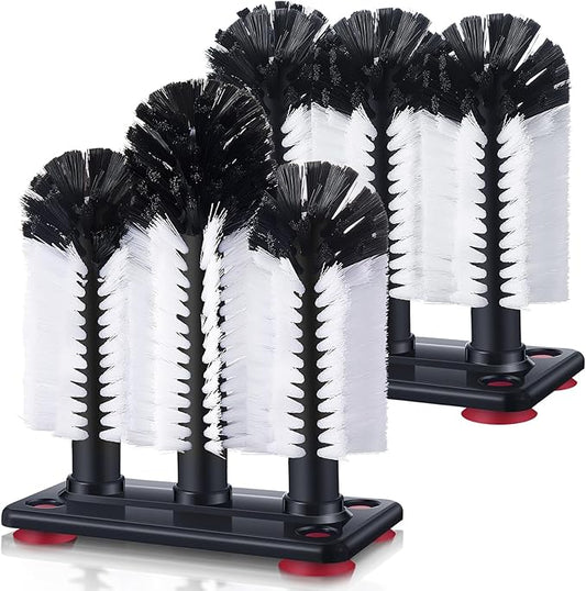 Havawish 2 Pack Water Bottle Cleaning Brush with Suction Base, 3 Head Bristle Bar Glass Washer for Sink, Cup Washer Brush Cleaner for Bar Beer Cup, Wine Glass(7.28 x 3.74 x 7.48, 10.4 x 7.4)