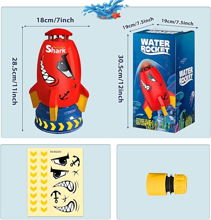 Water Rocket Sprinkler for Kids, Outdoor Sprinkler Rocket Launcher Toy for Backyard, Summer Water Toys for Kids Ages 3-12, Fun Water Powered Rocket Toy (Red-2)