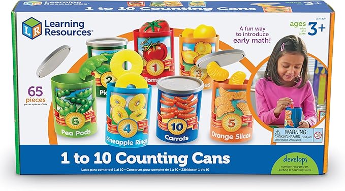 Learning Resources One To Ten Counting Cans - 65 Pieces, Ages 3+ Toddler Learning Toys, Preschool Pretend Play Toys, Supermarket Toys