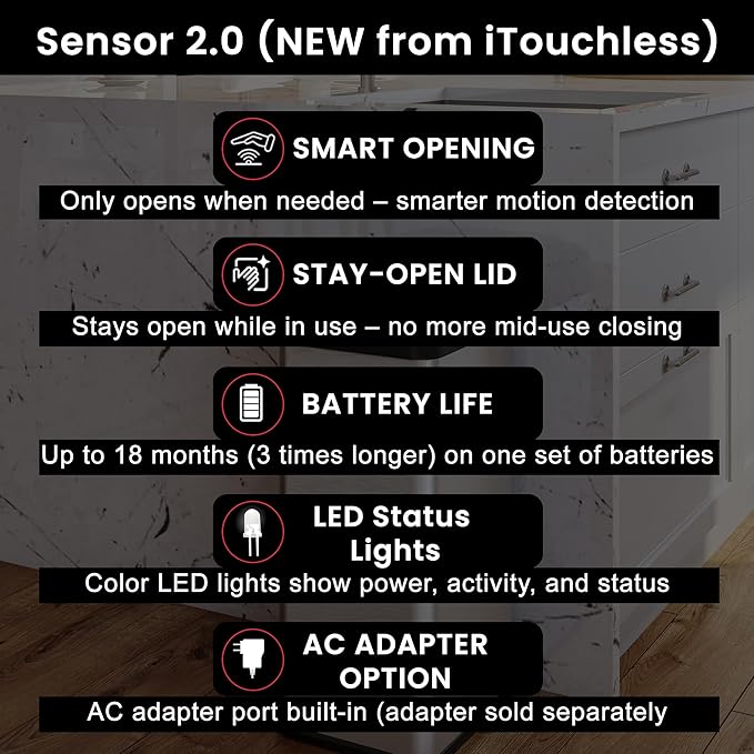 iTouchless 50 Liter / 13 Gallon Sensor 2.0 Dog-Proof Kitchen Trash Can with Lid Lock and AbsorbX Odor Filter, Touchless Lid, Stainless Steel Garbage Recycling Bin for Kitchen, Home, Office, Business