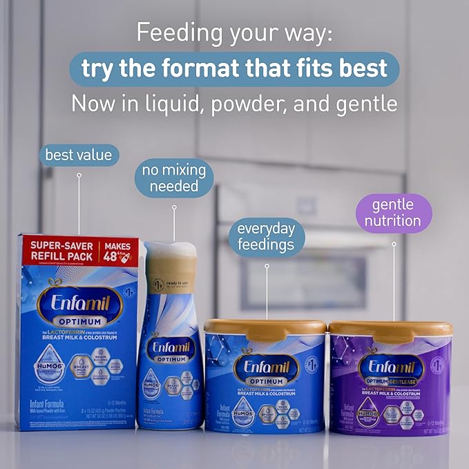 Enfamil Optimum (Enspire) Gentlease, Our Closest Formula to Breast Milk, Immune-Supporting Lactoferrin and Brain-Supporting DHA Baby Formula - Powder 19.5 Oz Tub, Pack of 4