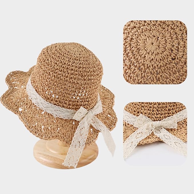 Baby Girl Straw Hat Outdoor Baby Sun Protection Hats Summer Bowknot Beach Cap for Infant Toddler Girls