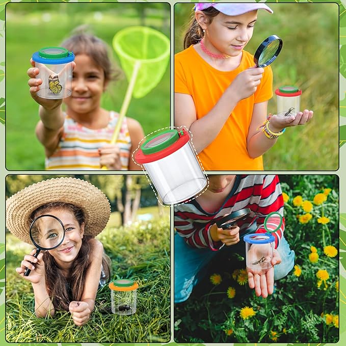 Coopay 24 Pieces Magnifying Insect Box - Bug Viewer, Critter Insect Cage, Container, Bug Catcher Cage, Jar Collecting Kit for Children, Kids Science Nature Exploration Tools