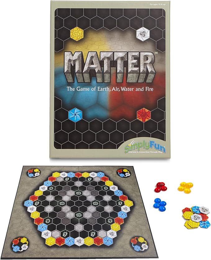 Simply Fun Matter Board Game – Area Control Strategy Game for Teens and Adults Ages 10+ – Includes Game Board, 92 Element Tiles, 56 Elementals, 14 Matter Tiles, 4 Player Screens, 2 Bags – 2-4 Players