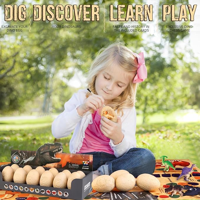 Dinosaur Eggs Dig Kit - Dinosaur Toys for Kids 5-7, Dinosaur Eggs Excavation Kit with 12 Dinosaurs Inside, Fossil Dino Toy, Dinosaur Gifts for Boys Girls 6 and Up Year Old Birthday Easter Gifts