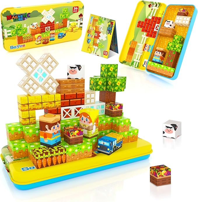 Magnetic Blocks Travel Toddler Toys Magnet Building Cubes STEM Sensory Learning Toys with Box Christmas Birthday Gifts for Kids Ages 3 4 5 6 7 8 Year Old Boys Girls