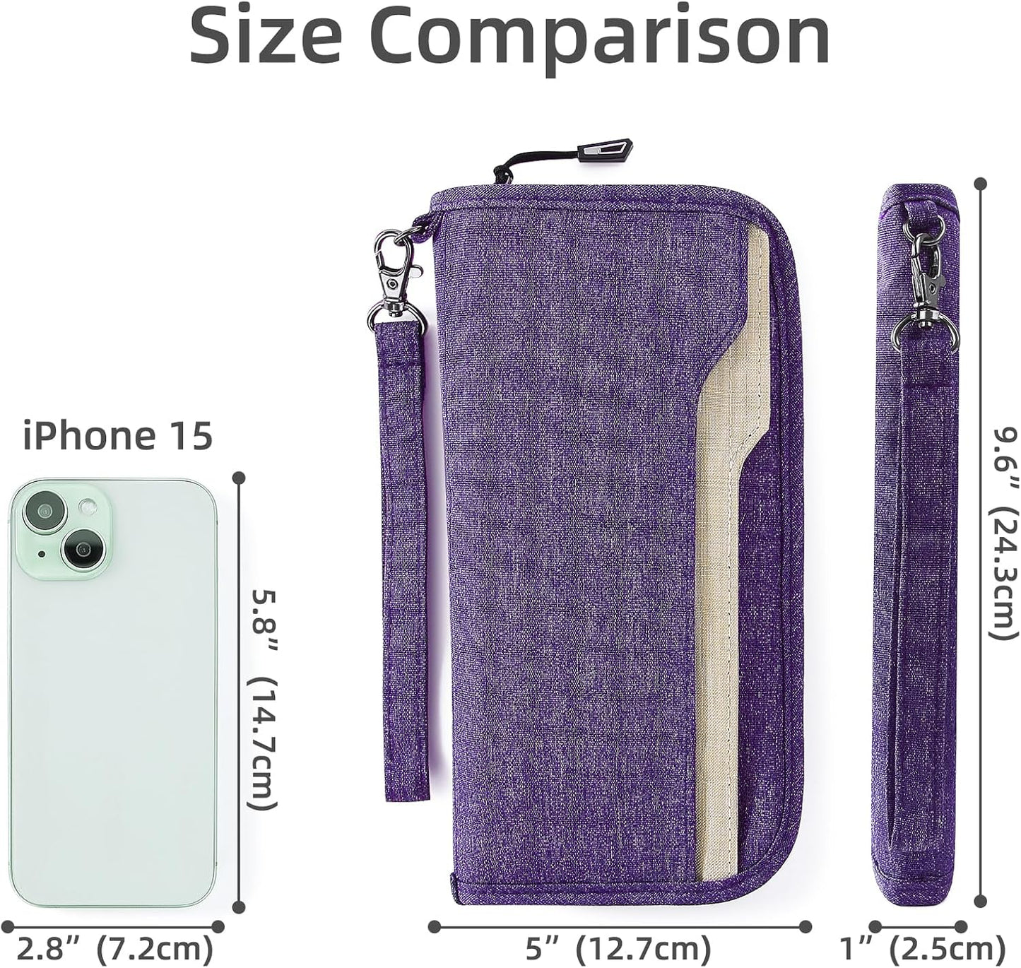 ZOPPEN Passport Holder Family RFID Passport Wallet, Passport Holder Women/Men, Travel Wallet Documents Organizer Zipper Case with Removable Wristlet Strap, Travel Essentials for Flying