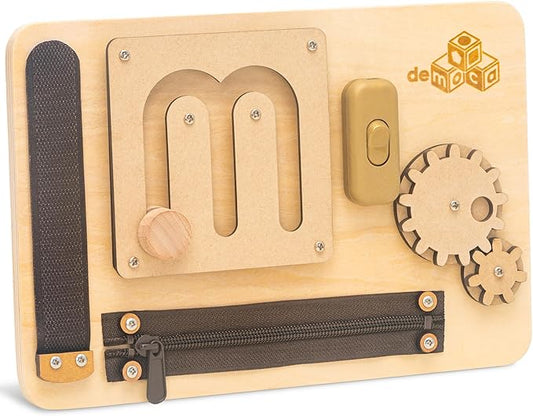 deMoca Sensory Busy Board for Toddlers, Premium Wooden Toddler Busy Board for 1 2 3 Year Old with 10 Educational Activities for Fine Motor Skills, Fidget Activity Toy for Travel Toy (Nature)