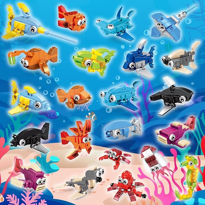 36 Packs Marine Animals Building Blocks Toy, Party Favors for Kids, 999PCS Building Set, Classroom Prizes, Goodie Bag Stocking Stuffers, Ideal for Boys and Girls Ages 6-12+