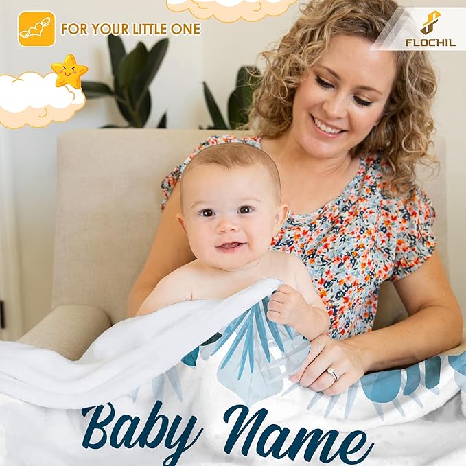 Personalized Baby Blankets, Custom Baby Blanket - Baby Blanket with Name for Boys, Best Gift for Baby, Newborn Elephants Flush Fleece (30x40) (Dinosaur)