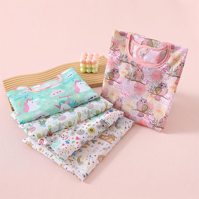 Long Sleeved Bibs, Pack of 5,Lightweight Waterproof Shirt Bibs for Baby Toddler 6-30 Months