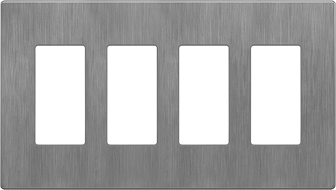 LIDER Brushed Finish Decorator Switch Cover, Screwless Wall Plate, Mid-Size 4-Gang 4.88" x 8.58", Unbreakable Polycarbonate Thermoplastic, UL Listed, LSWP-34M-BGY, Brushed Gray
