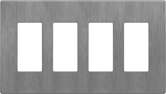 LIDER Brushed Finish Decorator Switch Cover, Screwless Wall Plate, Mid-Size 4-Gang 4.88" x 8.58", Unbreakable Polycarbonate Thermoplastic, UL Listed, LSWP-34M-BGY, Brushed Gray