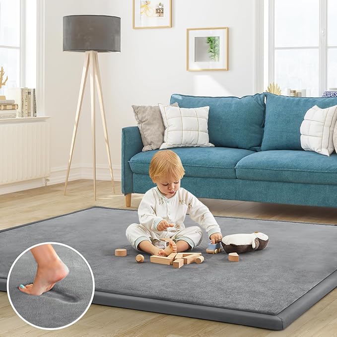Baby Play Mat for Floor Tummy Time Mat Nursery Muscle Area Rug Playroom Rug Tatami 59"*71" Memory Foam 1.3" Thick Crawling For Babies,Toddlers, Infants, Kids,Floor(Grey)