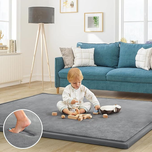 Baby Play Mat for Floor Tummy Time Mat Nursery Muscle Area Rug Playroom Rug Tatami 59"*71" Memory Foam 1.3" Thick Crawling For Babies,Toddlers, Infants, Kids,Floor(Grey)