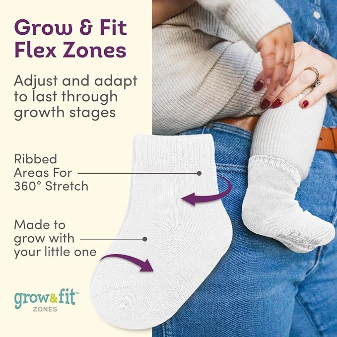 Fruit of the Loom Baby 14-Pack Grow & Fit Flex Zones Cotton Stretch Socks - Unisex, Girls, Boys