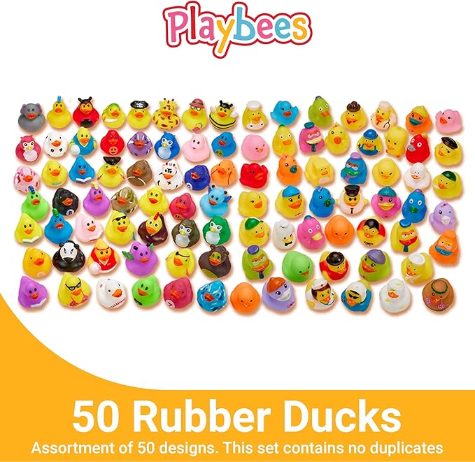 Rubber Duck Toy Duckies for Kids - 50 Pack - Sensory Play, Stress Relief, Stocking Stuffers, Bath Birthday Gifts Baby Showers Classroom Incentives, Summer Beach and Pool Activity - Style 3