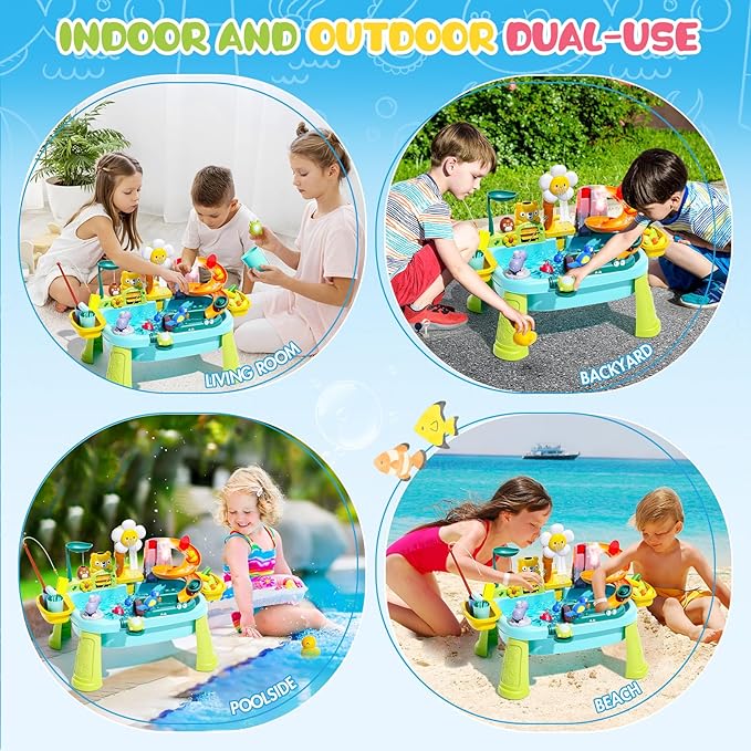 2026 Upgraded Toddler Sand Water Table Toy with Electric Water Pump, Kids Sand Water with Faucet/Play Food Accessories/Fishing Toy, Kitchen Play Sink Toys for Girl Boy Age 3+ (Blue)
