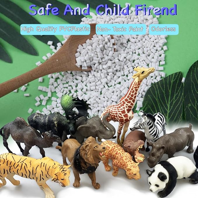 RUSON 12 Pcs Realistic Jungle Animal Figurines, Safari Animals Figures Toys Cake Topper Plastic African Wild Zoo Animals Playset Party Supplies for Kids Toddlers
