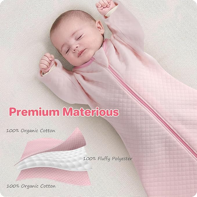 Easy Transition Baby Sleep Sack with Sleeves Soft Cotton Warm 6-12 Months 1.5 Tog, Soft Sleeping Sack Comfortable Wearable Blanket 2-Way Zipper, Sleeping Bag Sleep Sack Unisex Newborn Babies Girl Boy