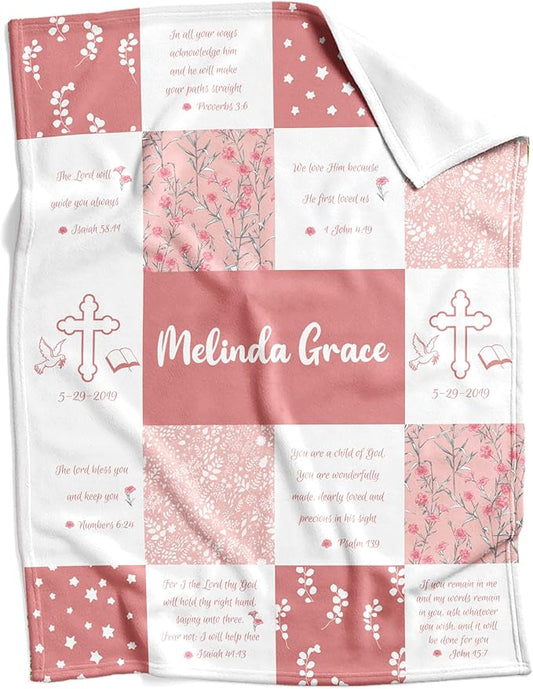 MDPrints Custom Baby Blankets for Boys and Girls, Personalized Baby Gifts, Customized Newborn Blanket with Name, Minky Plush Fleece (Baptism TM01)