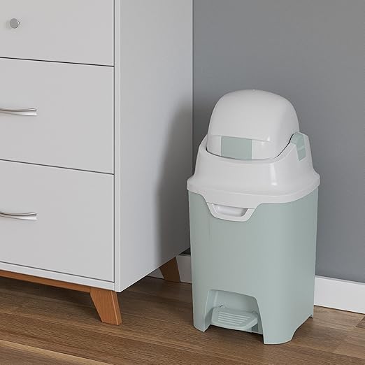 Foundations Mini Hands-Free Diaper Pail with Airtight Lid - Durable & Odorless Diaper Disposal, Large Capacity, Holds up to 30 Newborn Diapers, Refill with Any Bags - Green