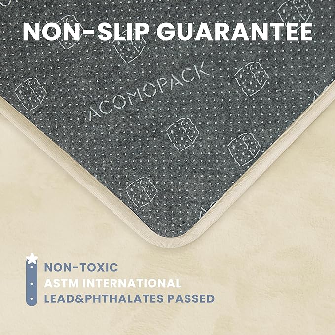 ACOMOPACK 1.3" Thick Baby Play Mat for Floor 50x50"-Memory Foam Water-Repellent Playpen Mat for Tummy Time,Non-Slip Soft Velvet Nursery Rug for Kids,Toddlers,Infants Crawling（Beige）