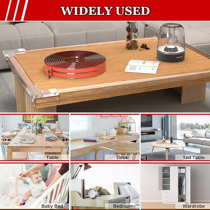 Edge Corner Protector Baby Proofing with 4 Corners Protector, Self-Adhesive Furniture Corner Guard & Edge Safety Bumpers, Table Edge Corner Protectors Covers (0.8in Wide, 6.6ft with 4 Corners)