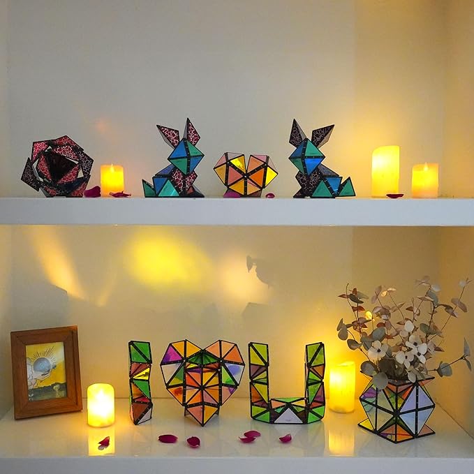 TOSY Magnet Pyramid Glow - 1 Cube Transforms into 1 Billion Shapes, 12 Pieces, 243 Rare Earth Magnets, Glowing, Holographic Design Magnet Tiles Creative Puzzle STEM/STEAM Toy, 2-Pack