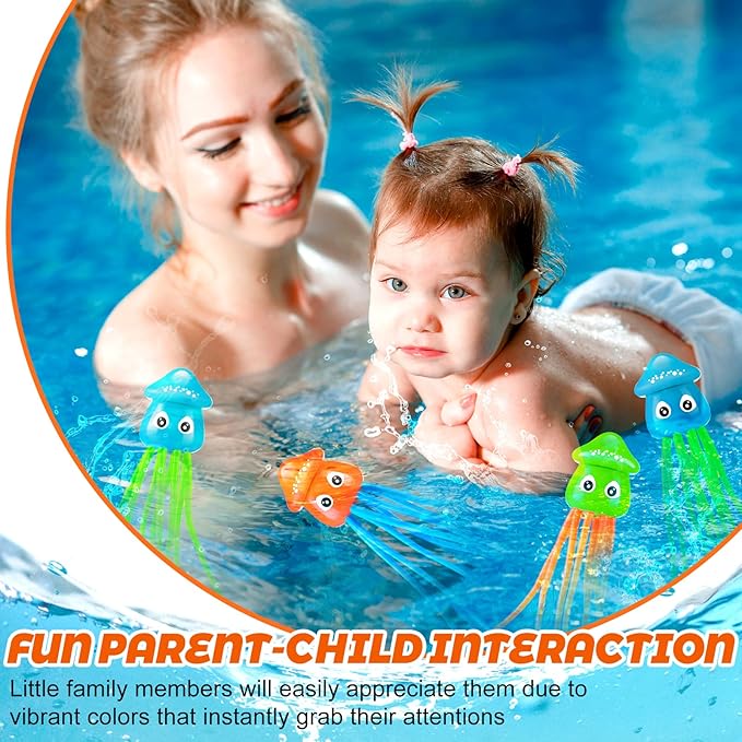 Leitee 6 Pcs Octopus Bath Toys Squid Swimming Pool Dive Toys Sensory Stress Relief Cute Pool Diving Toys for Summer Tub Bathtub Water Goodie Bag Fillers, 3 Styles