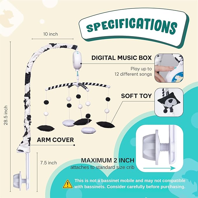 Montessori Mobile Baby for Crib (TINITIGIES) - Black and White Mobile Give Visual Stimulation to Engage Your Newborn - Baby Crib Mobile for Boys & Girls - Baby Mobile for Crib