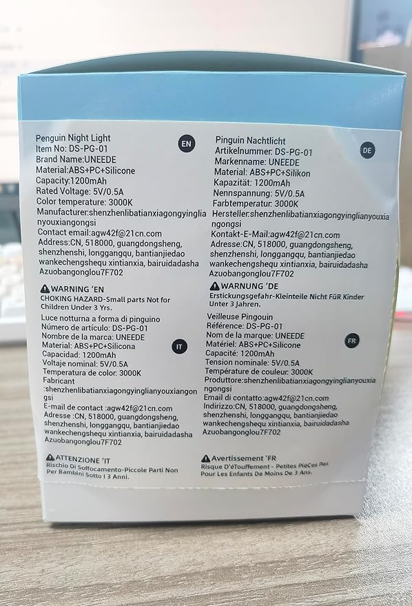 UNEEDE Standing Penguin Night Light with Detachable Bunny Hat - Rechargeable Silicone Touch Lamp, 2-Level Dimmable, 20-Min Timer, Nursery Decor for Kids & Holiday Gifts