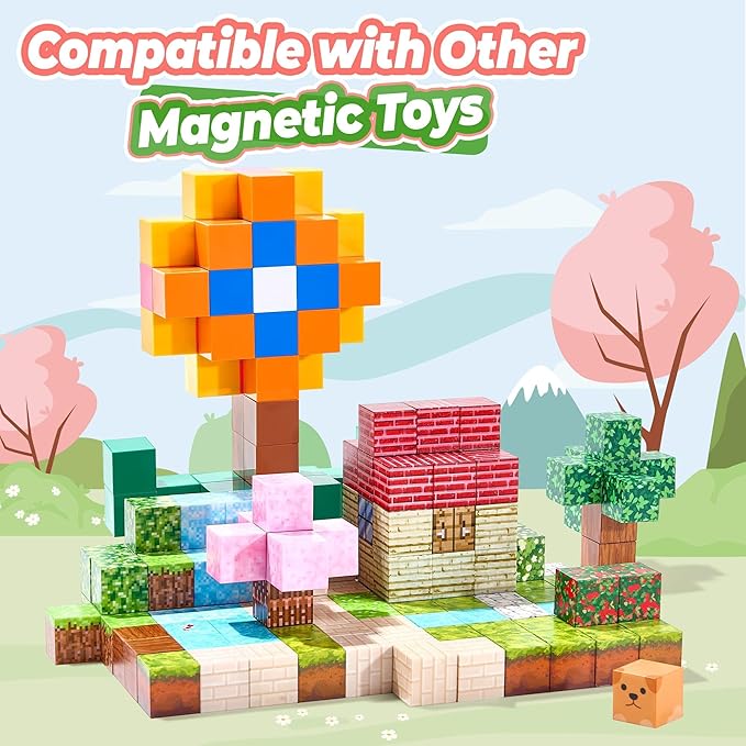 VigorFun Magnetic Blocks, Courtyard Magnet World Building Set- STEM Montessori Sensory Toys for Toddlers Boys Girls Birthday Gifts, Construction Toys for 3 4 5 6 7 8+ Year Old Kids