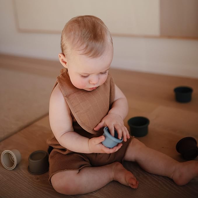 mushie Muslin Baby Bib | Soft Cotton for Infant Drips, Drools & Feedings | Adjustable Fit | 2 Pack