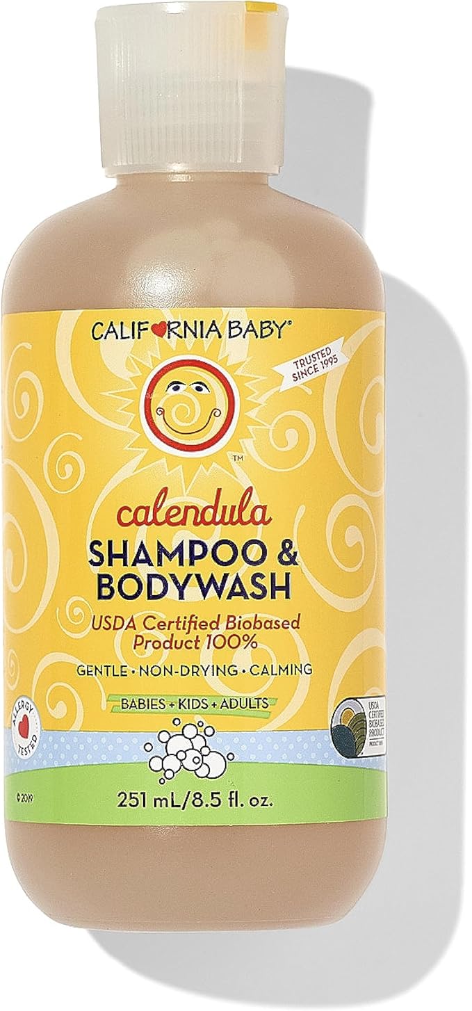 California Baby Calendula Baby Shampoo + Baby Wash | 100% Plant-Based | Soothing Lavender Body Wash Sensitive Skin | Hypoallergenic | 251 mL / 8.5 oz