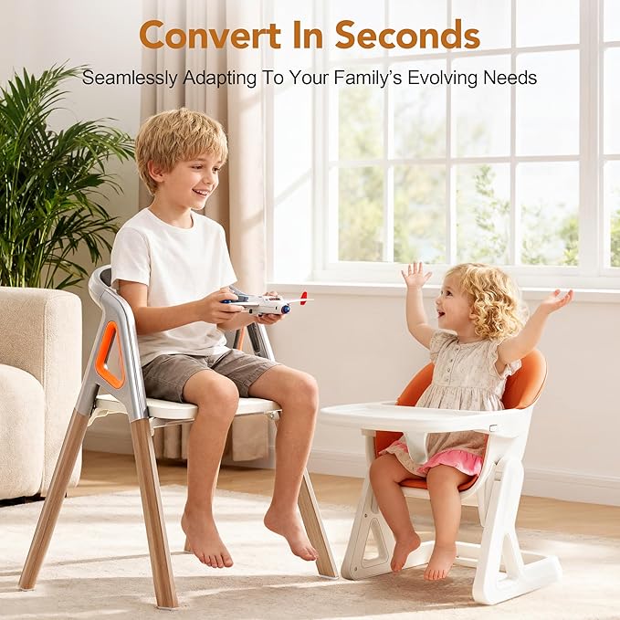 CoziBB Baby High Chair, 6 in 1 Convertible Growing Baby Highchairs for Babies and Toddlers, Baby Chair with Adjustable Dining Tray and Seat, 5-Point Safety Belt,White