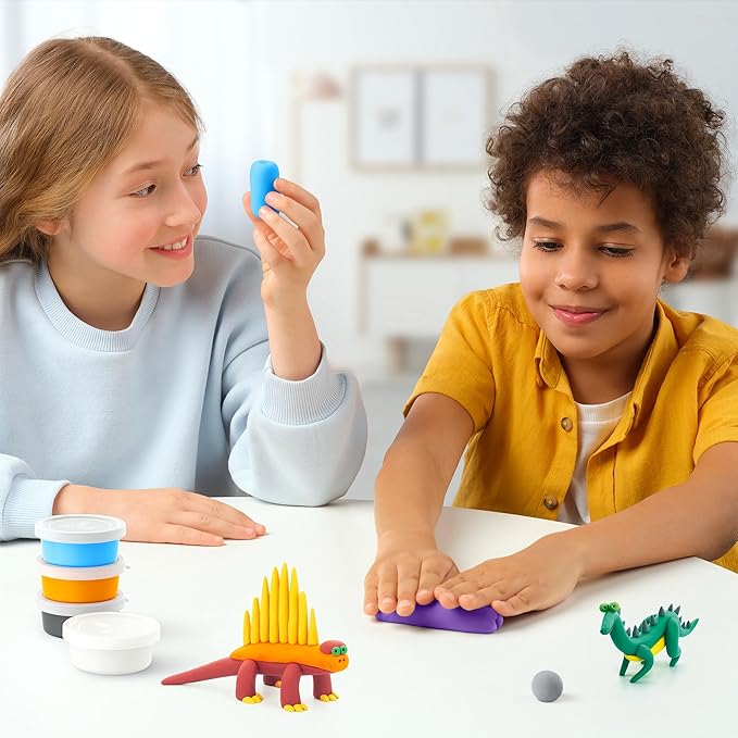 Hey Clay Mega Dinos Set - Colorful Modeling Air Dry Clay for Kids - Air Dry Clay Kit 15 Cans with Fun Interactive App