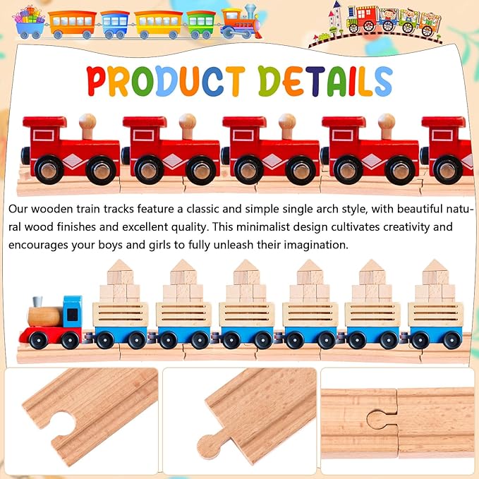 16 Pcs Straight Wooden Tracks Expansion Wood Train Track Connectors and Adapters Male Male Female Female Wood Train Track Pieces Accessories Wooden Tracks Bridge for Most Major Toy Trains Railway