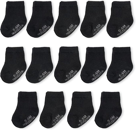 Fruit of the Loom Baby 14-Pack Grow & Fit Flex Zones Cotton Stretch Socks - Unisex, Girls, Boys