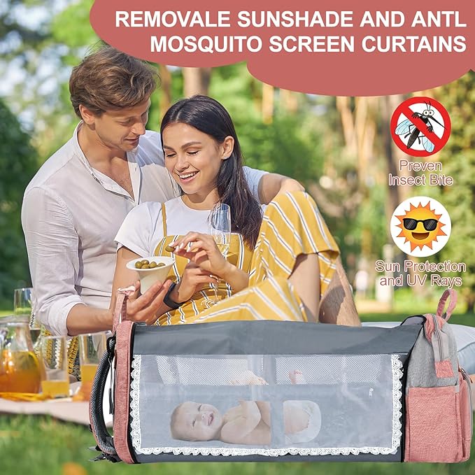 Diaper Bag Backpack, Baby Diaper Bag, Multifunctional Large Capacity, with Diaper Changing Station, Travel Diaper Bag Backpack (Pinkish Gray)