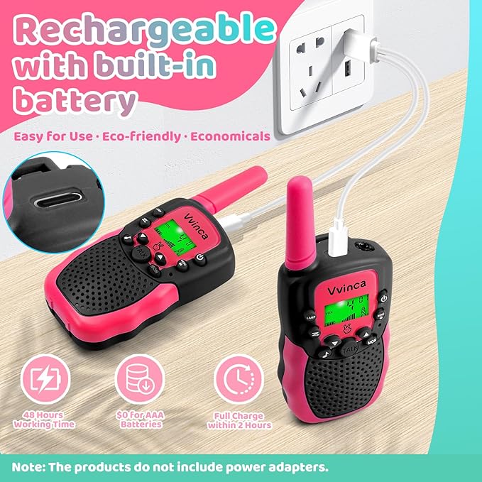 Walkie Talkies for Kids, Rechargeable Long Range Gift Toy for Ages 3 4 5-7 8-12 Year Old Girl Boy with 22 CH 2 Way Radio Flashlight 3 Mile Long Range Walkie Talkie for Outdoor Game Camping 2 Pack