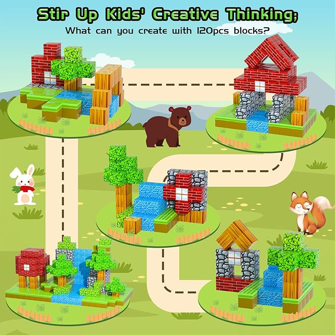 Magnetic Blocks - 120PCS Magnetic Building Blocks Toys,Toddler Montessori Game Creative Construction Toys for Boys Girls,Magnet Tiles Cubes STEM Sensory Toys Birthday Gift for Kids Ages 4 5 6 7 8 9 10