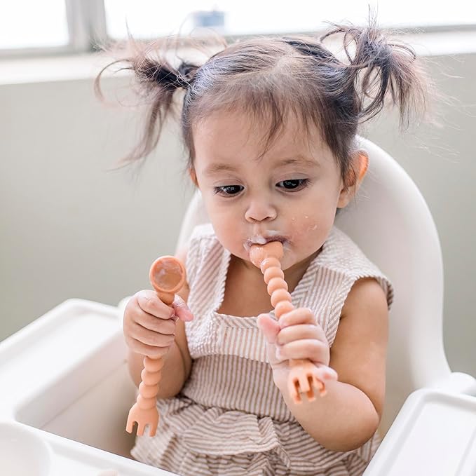 Ryan & Rose Ultimate Baby Utensil Set of 3 Silicone Baby Spoons Silicone feeding set for baby led weaning, self feeding 6 months, toddler utensils (Terracotta)