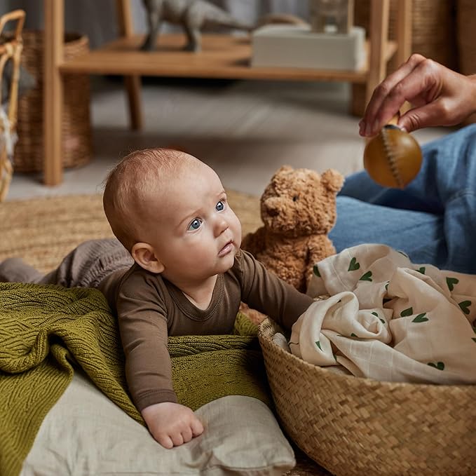 Knitted Organic Cotton Baby Blanket- Swaddle Blanket, 30" x 40" Soft Receiving Blanket for Newborn (Moss Green)