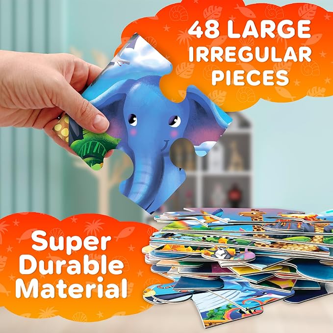 QUOKKA Floor Puzzles for Kids Ages 4-8 – 2x3 FT Giant Search and Find Educational Jigsaw – 48 Large Pieces – Above and Beyond Observational Scene – Montessori Toy with Gift Box – Fun Learning Activity