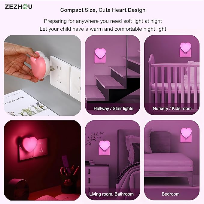 Night Lights Plug into Wall - Cute Heart LED Night Light for Kids, Plug in Nightlight with Smart Auto On/Off Dusk to Dawn Sensor, Soft Warm Blue Lamp for Bedroom Nursery Living Room Bathroom Hallway