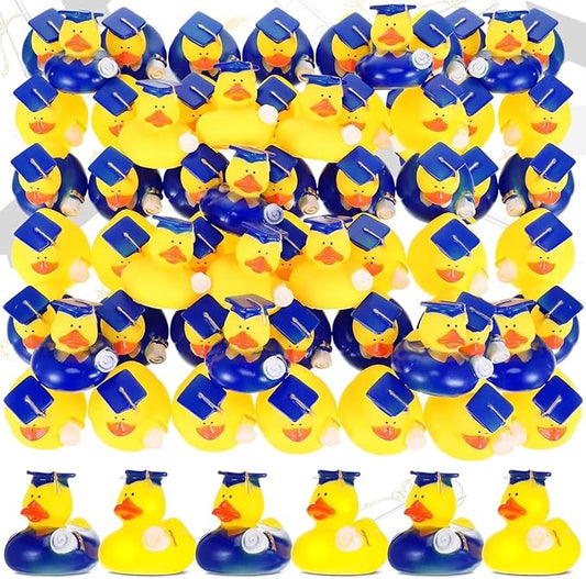52 Pcs Graduation Rubber Duck 2025 Graduation Diploma Rubber Duckies Grad Cruise Duck Bulk Classroom Reward Prize for Student Bathtub Swimming Pool Theme Party Favors (Blue)