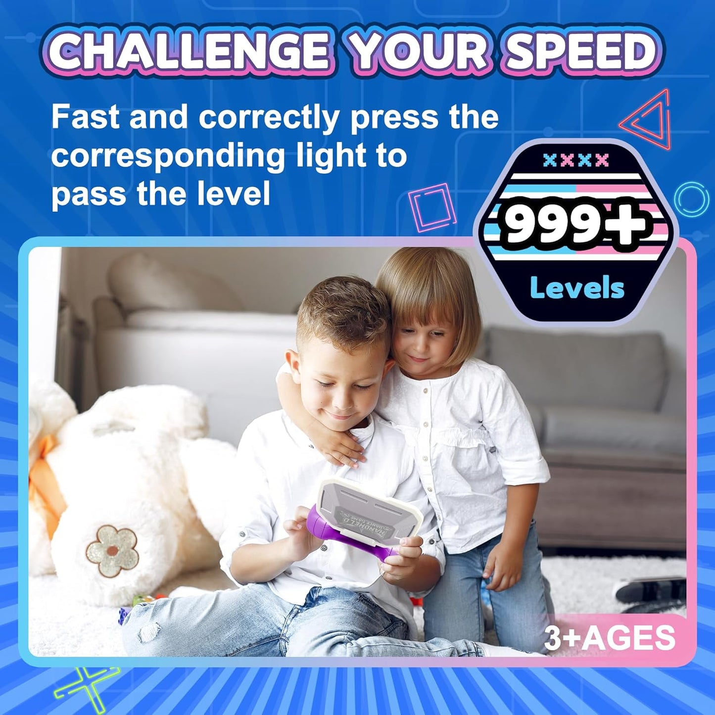 Fast-Push Puzzle Games | Electronic Bounce Fidget Toys | Educational Early Learning for Ages 3-12 | Boys & Girls | Navy Blue | Birthday & Party Gifts