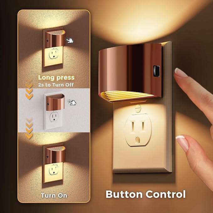 L LOHAS LED Night Lights Plug into Wall, Dimmable Night Light with 3 Level Brightness, 3000K Soft White, 2 Pack, Rose Gold