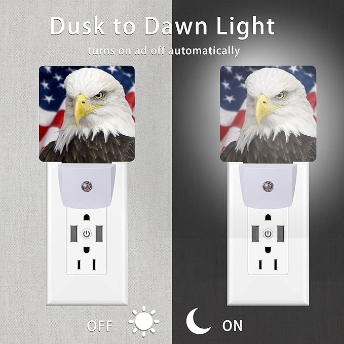 American Flag Night Light,Eagle Night Lights 0.5W Sleep Friendly for Boys Girls Led Lamp Dusk to Dawn Sensor Nightlight for Stairway/Hallway/Kitchen